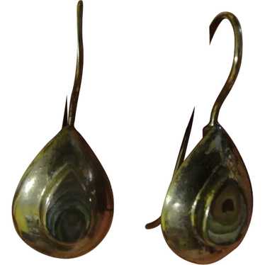 Abalone Teardrop Silver Hook to Close Earrings - … - image 1