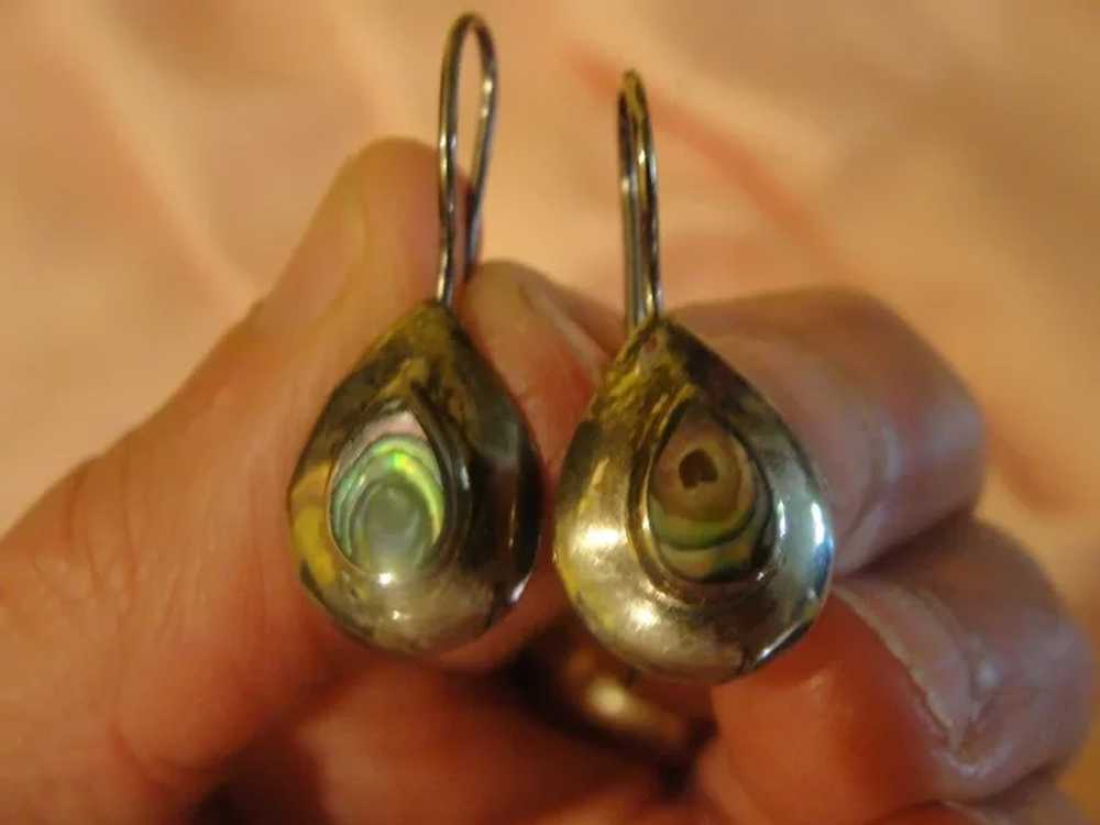 Abalone Teardrop Silver Hook to Close Earrings - … - image 3