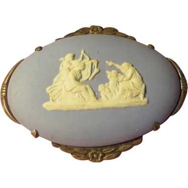 Wedgwood Blue Jasper Cameo in Sterling Pin - Free… - image 1