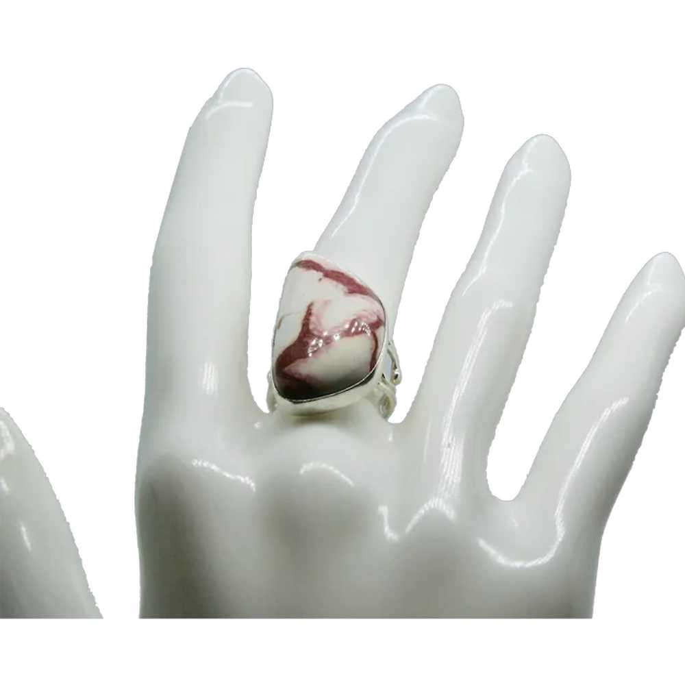 Jay King Red and White Agate Ring- Size 6 - image 1