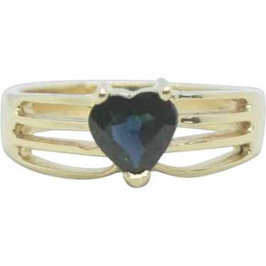 14k Gold Heart Shaped Blue Sapphire Solitaire Ring