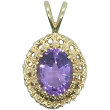 14k Gold Oval Faceted Amethyst Pendant - image 1