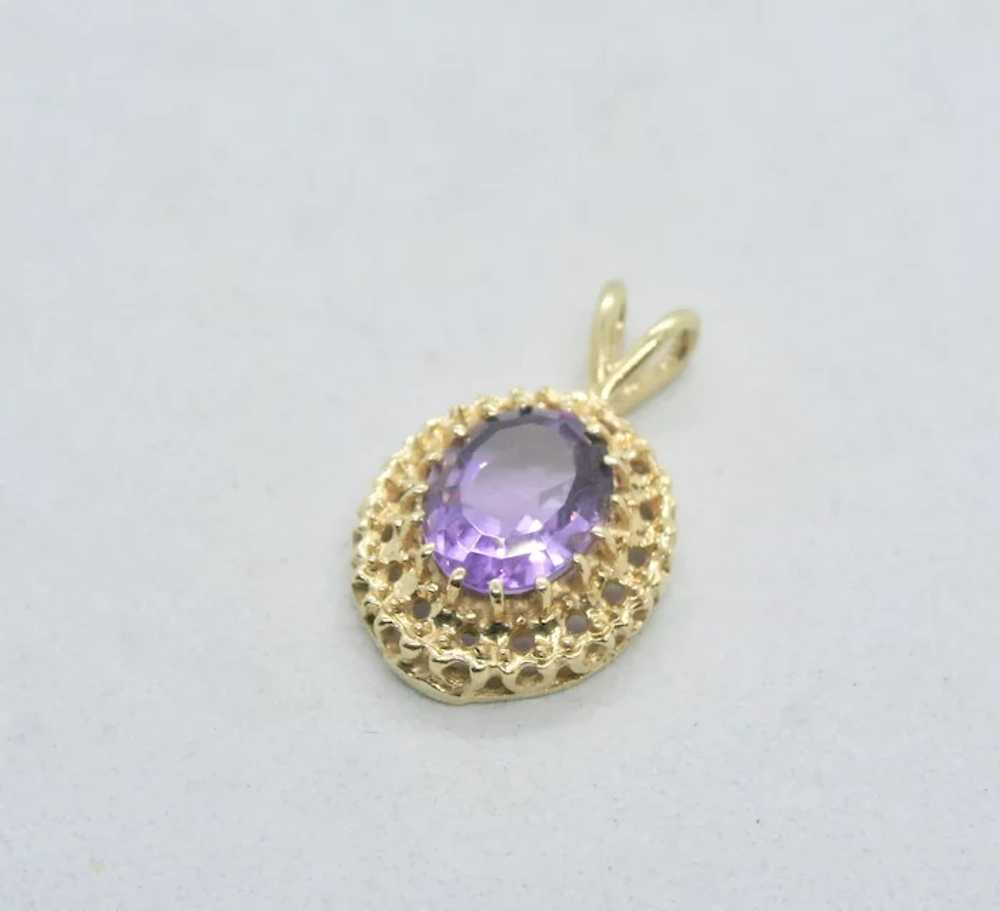 14k Gold Oval Faceted Amethyst Pendant - image 2