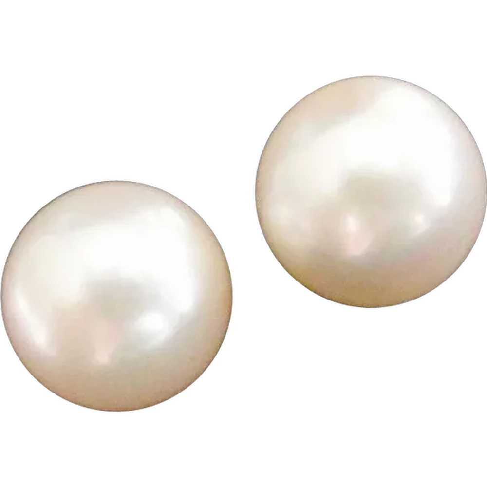 14K Gump’s Cultured Pearl Earrings  Vintage 7mm S… - image 1