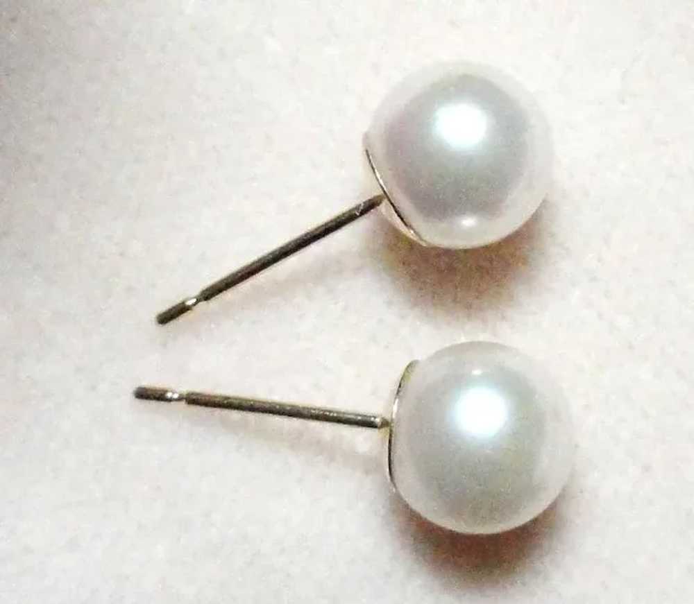 14K Gump’s Cultured Pearl Earrings  Vintage 7mm S… - image 3