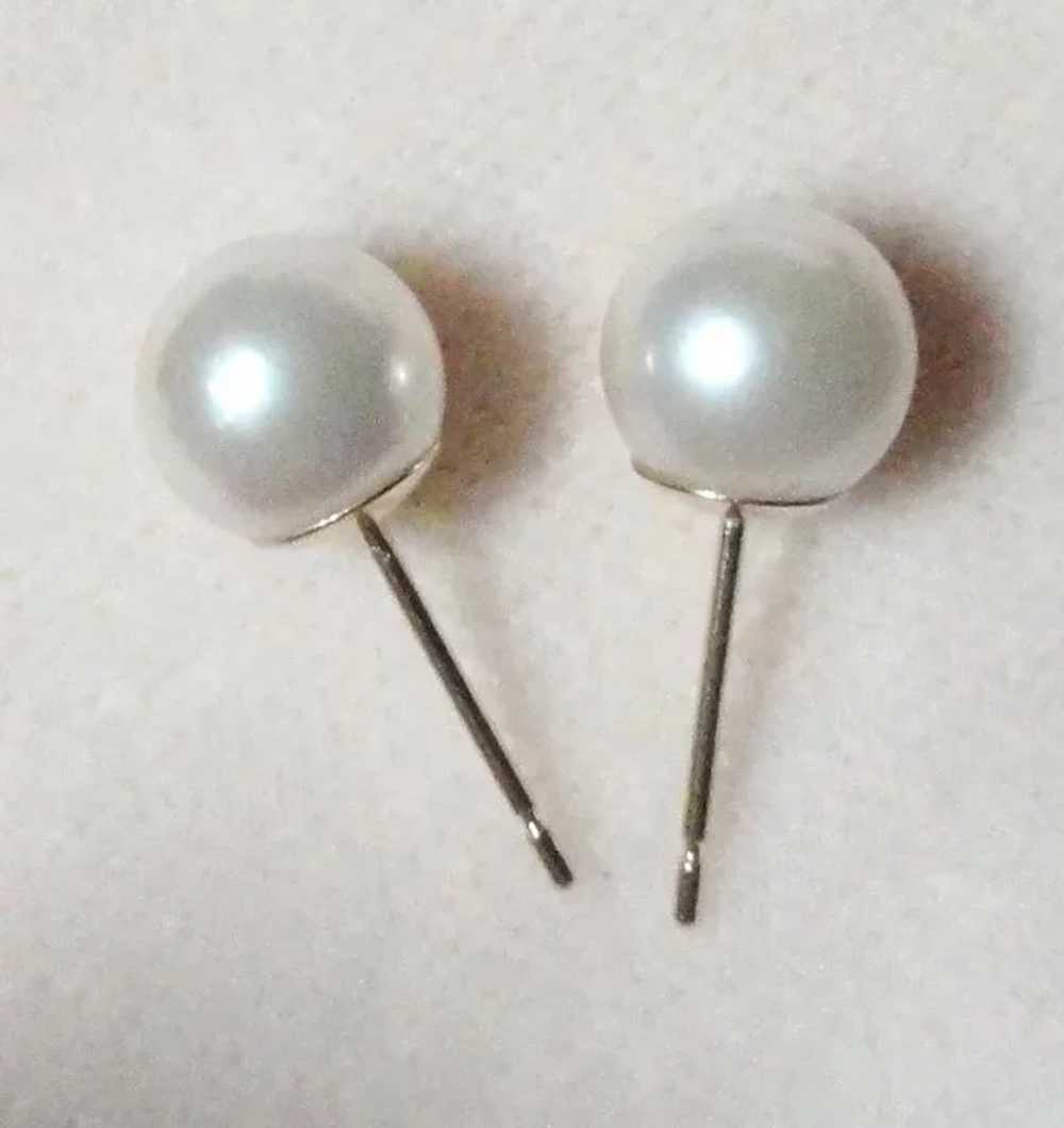 14K Gump’s Cultured Pearl Earrings  Vintage 7mm S… - image 5
