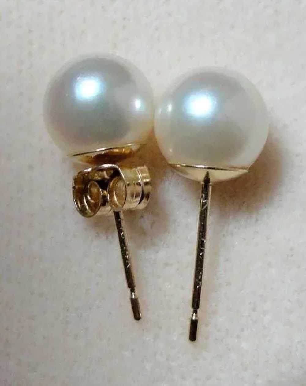 14K Gump’s Cultured Pearl Earrings  Vintage 7mm S… - image 7