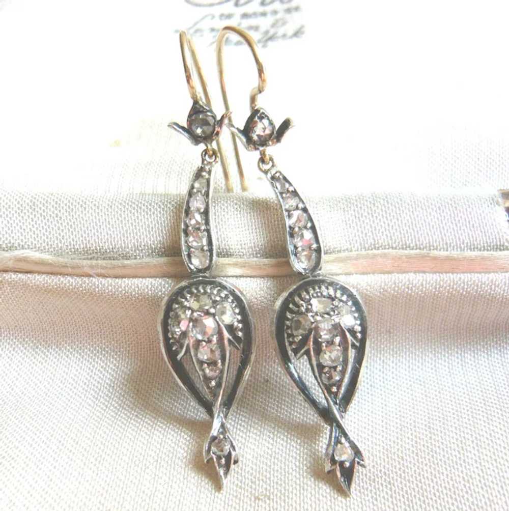Victorian Style Rose Diamond Drop Earrings - image 2
