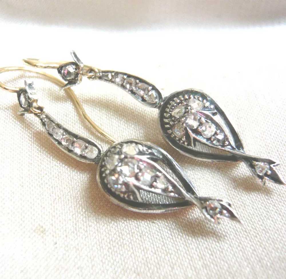 Victorian Style Rose Diamond Drop Earrings - image 3