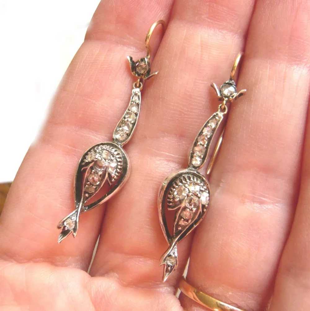 Victorian Style Rose Diamond Drop Earrings - image 5