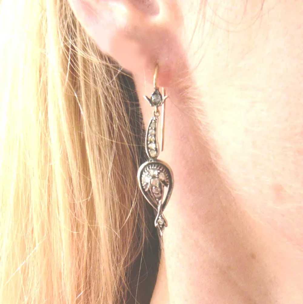 Victorian Style Rose Diamond Drop Earrings - image 6