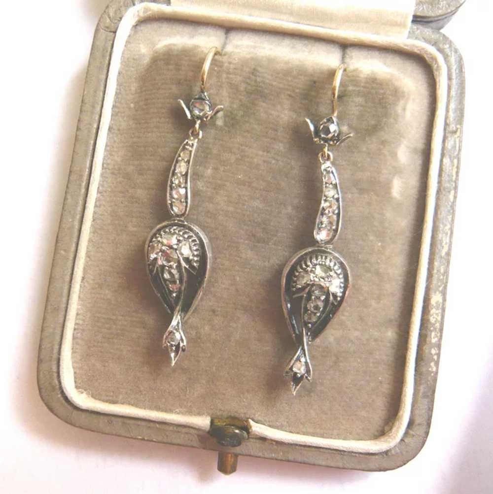 Victorian Style Rose Diamond Drop Earrings - image 7