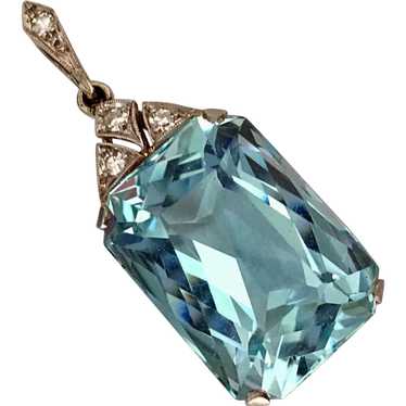 Art Deco Natural 16CT Aquamarine Diamond Platinum 