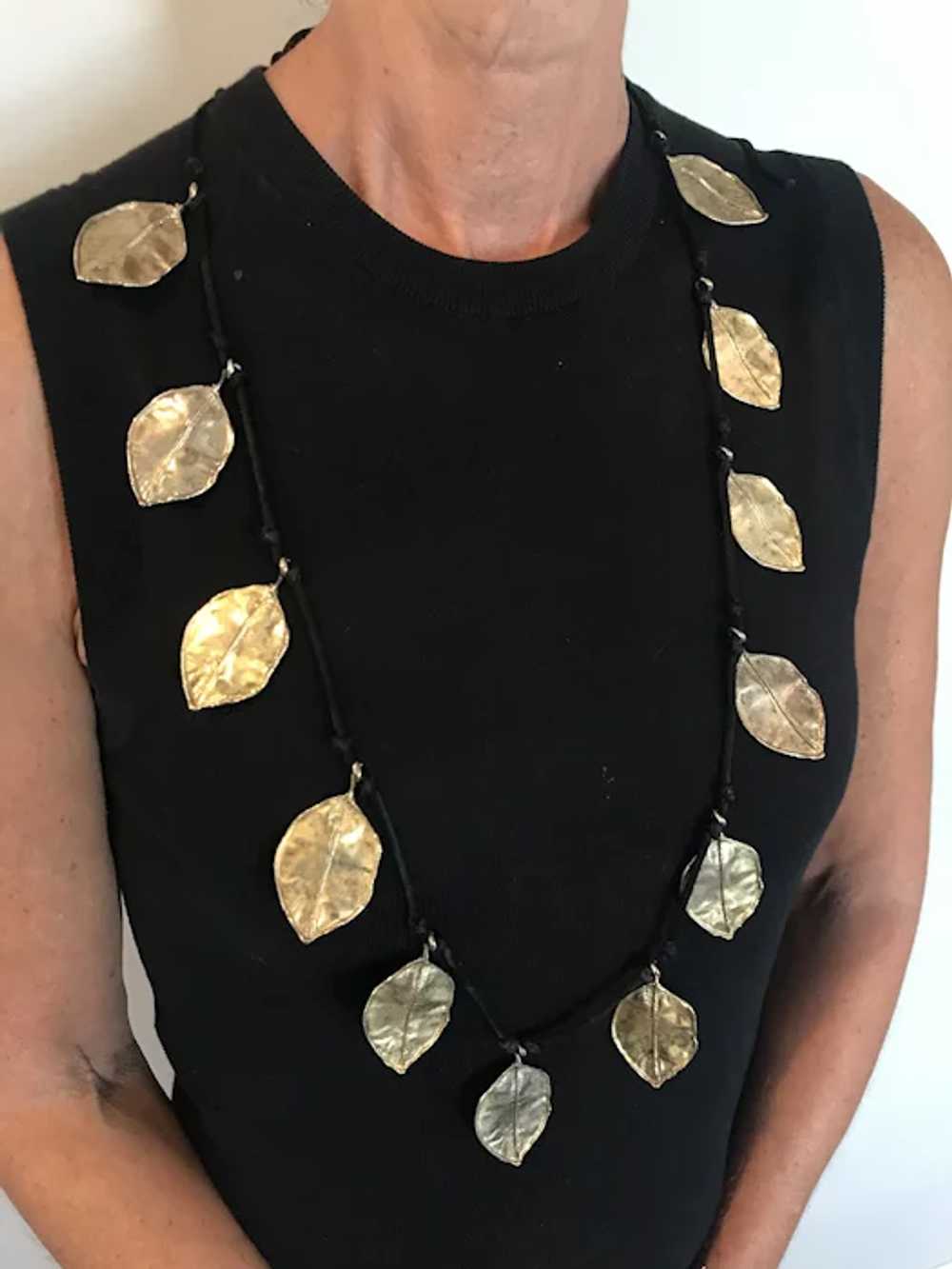 Joanne Cooper 15 Leaf Necklace with Black Chord - image 2