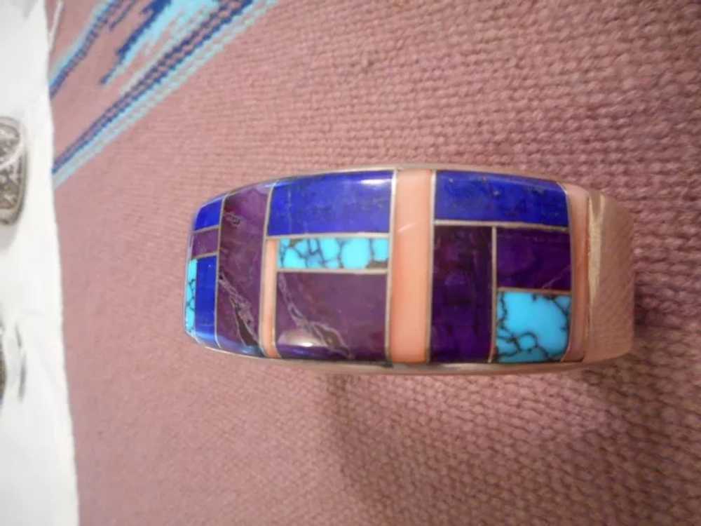 Sterling Silver Channel Inlay Vintage Bracelet - image 3