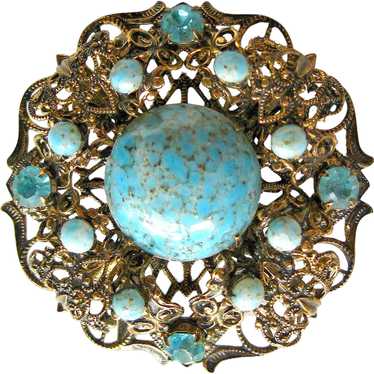 Vintage czech brooch gold - Gem