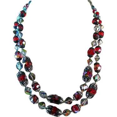Vendome Red and Aurora Borealis Crystal Necklace … - image 1
