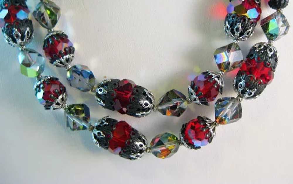Vendome Red and Aurora Borealis Crystal Necklace … - image 2