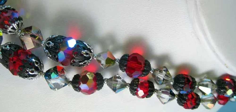 Vendome Red and Aurora Borealis Crystal Necklace … - image 3