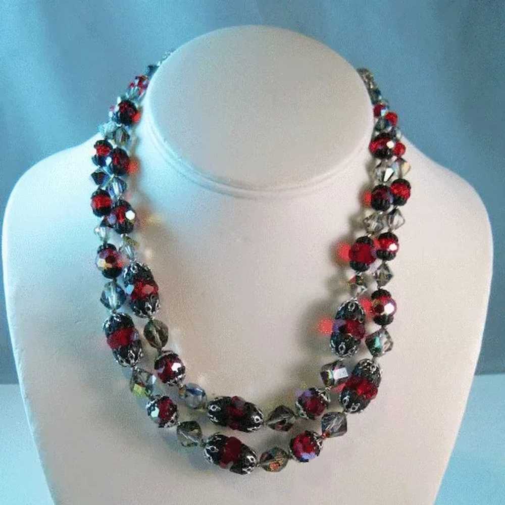 Vendome Red and Aurora Borealis Crystal Necklace … - image 4