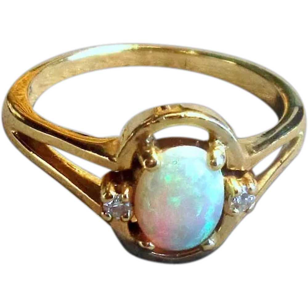 14K Gold Opal and Diamond Ring - image 1