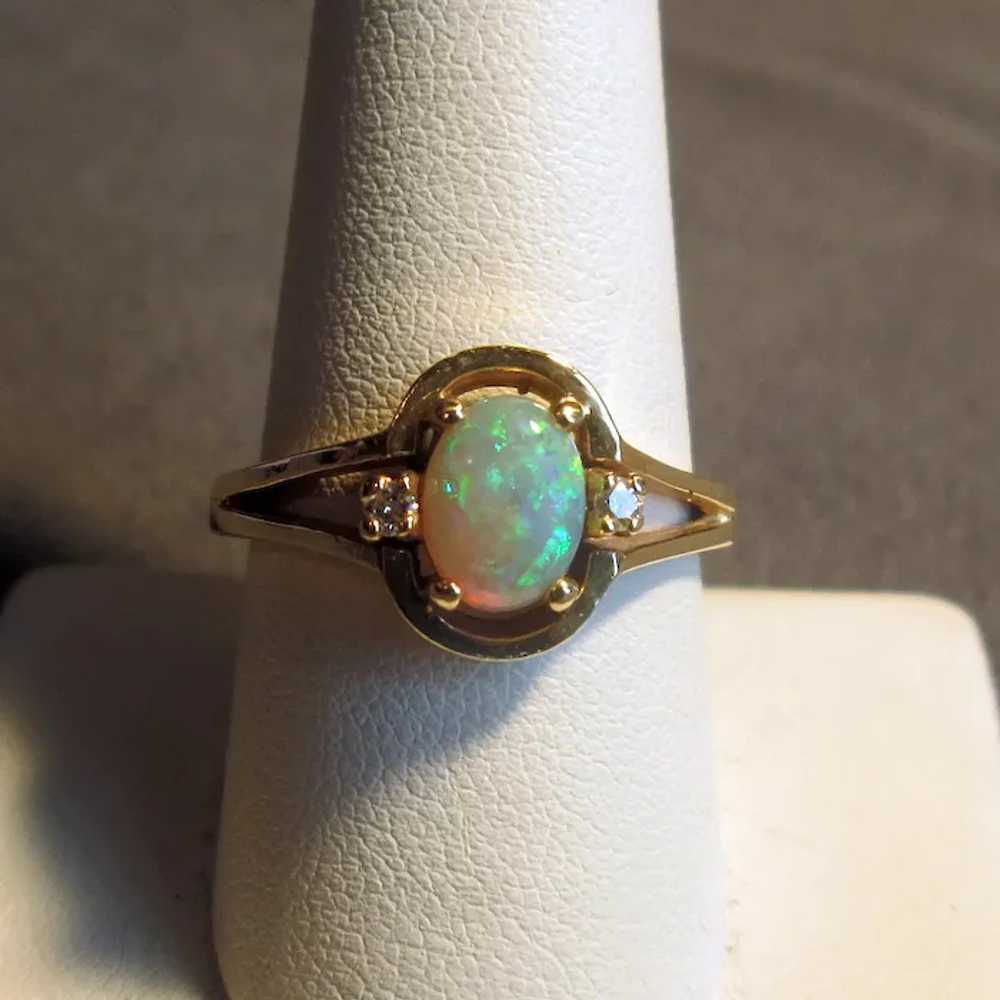 14K Gold Opal and Diamond Ring - image 2