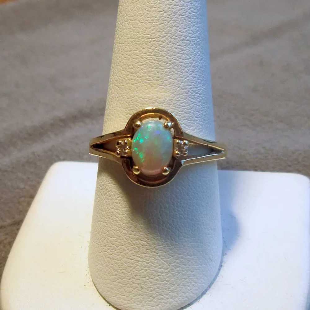 14K Gold Opal and Diamond Ring - image 3