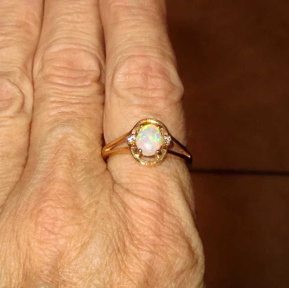 14K Gold Opal and Diamond Ring - image 7