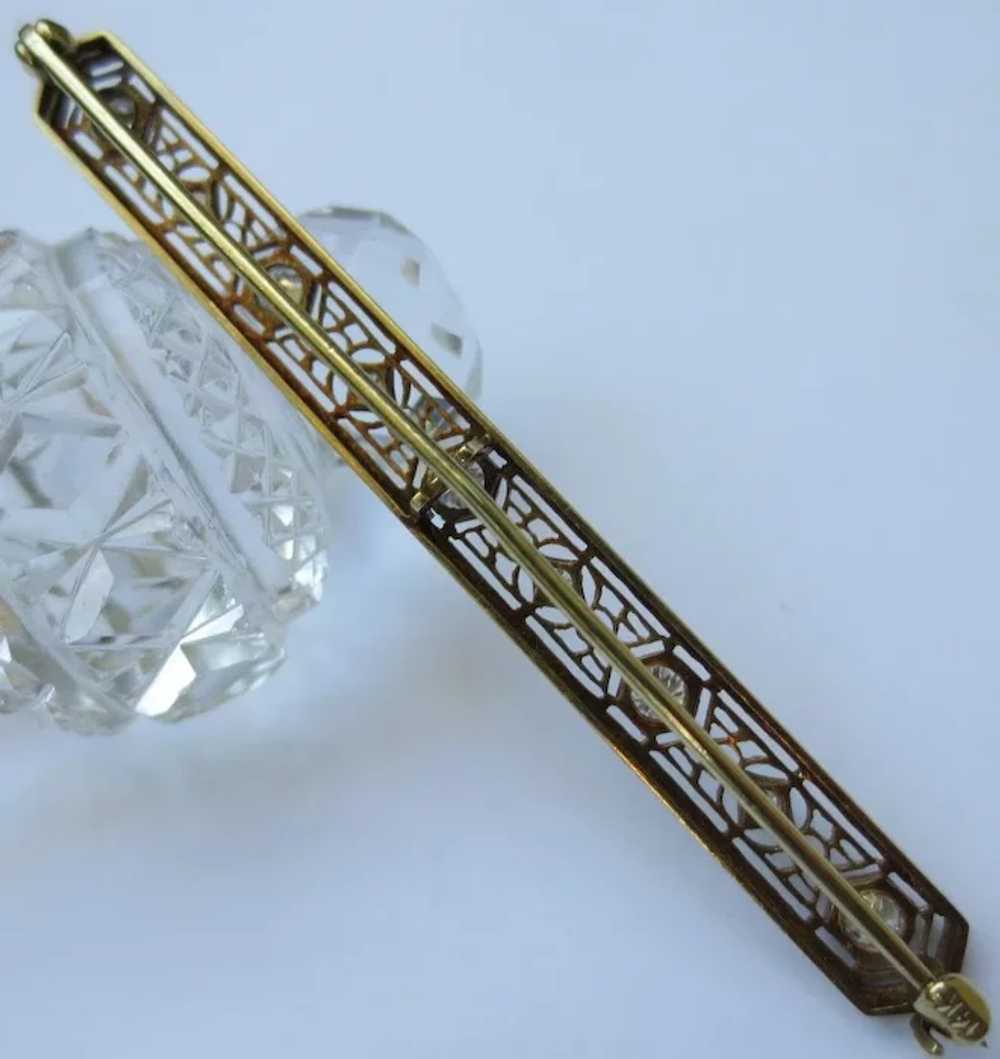 Elegant 14k Gold Filigree & Diamond Edwardian Bar… - image 7