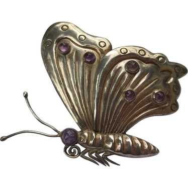 Large Vintage Early Mexican Silver Butterfly Broo… - image 1
