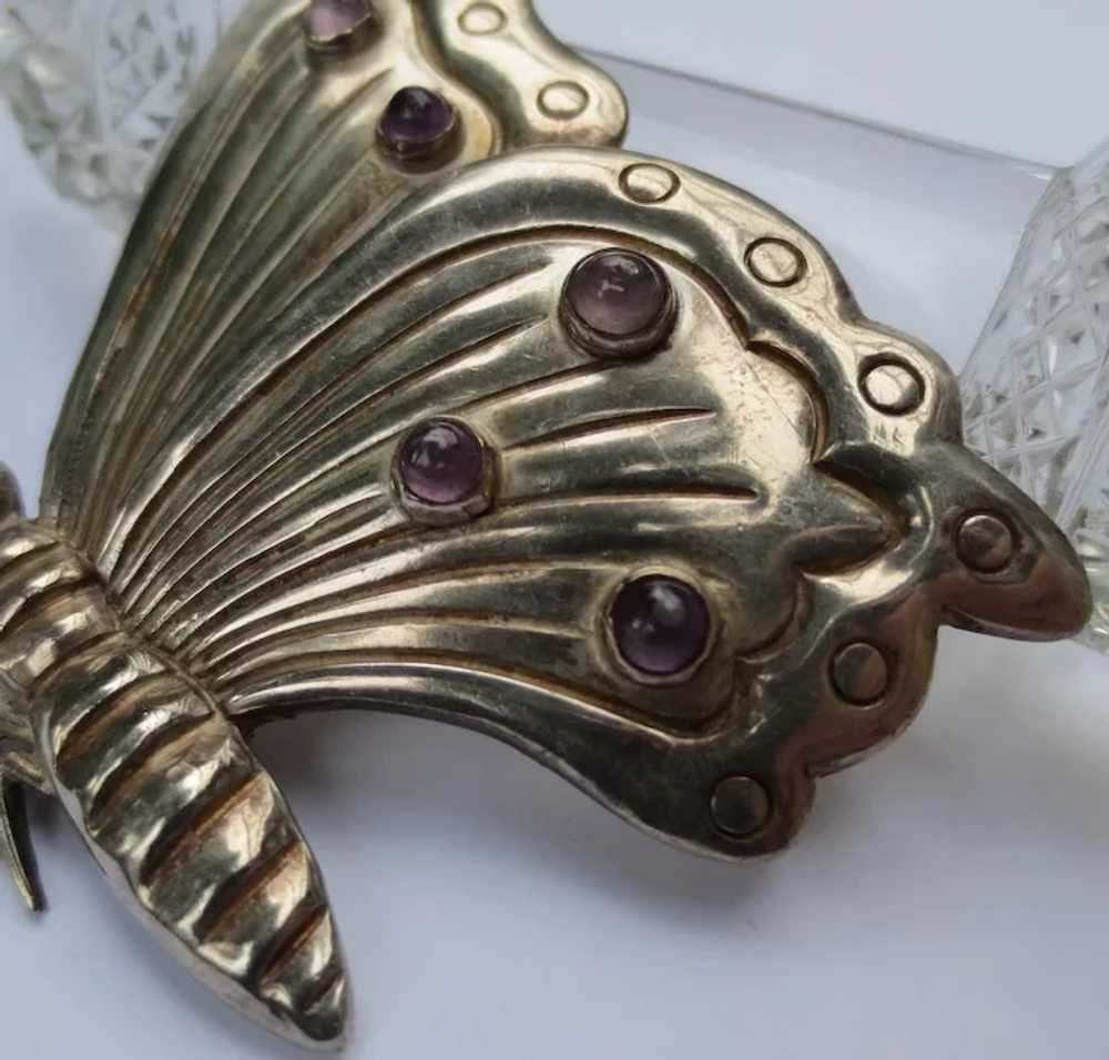 Large Vintage Early Mexican Silver Butterfly Broo… - image 2