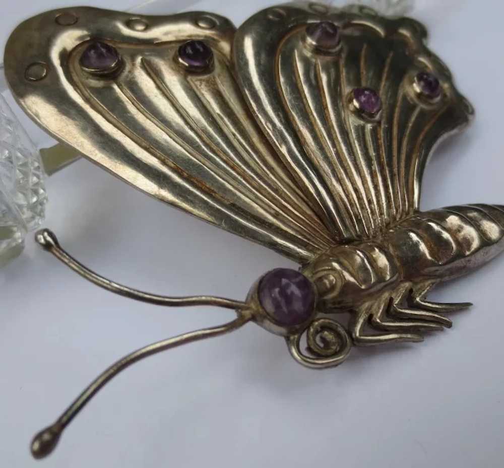 Large Vintage Early Mexican Silver Butterfly Broo… - image 3