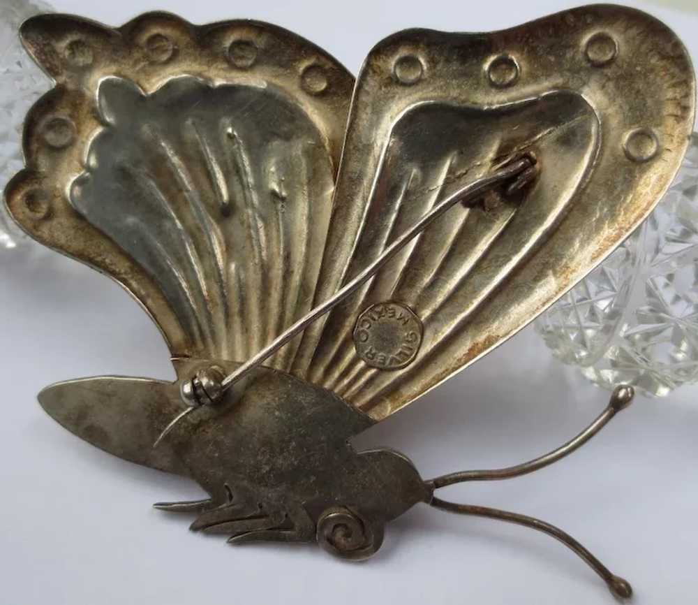 Large Vintage Early Mexican Silver Butterfly Broo… - image 8
