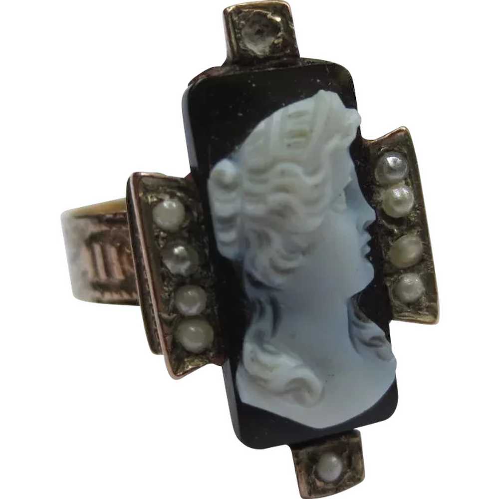 Victorian 14k Gold Carved Cameo Seed Pearl Antiqu… - image 1