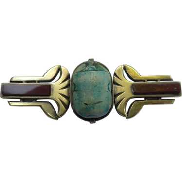 Bold Egyptian Revival Silver Scarab Beetle Brooch