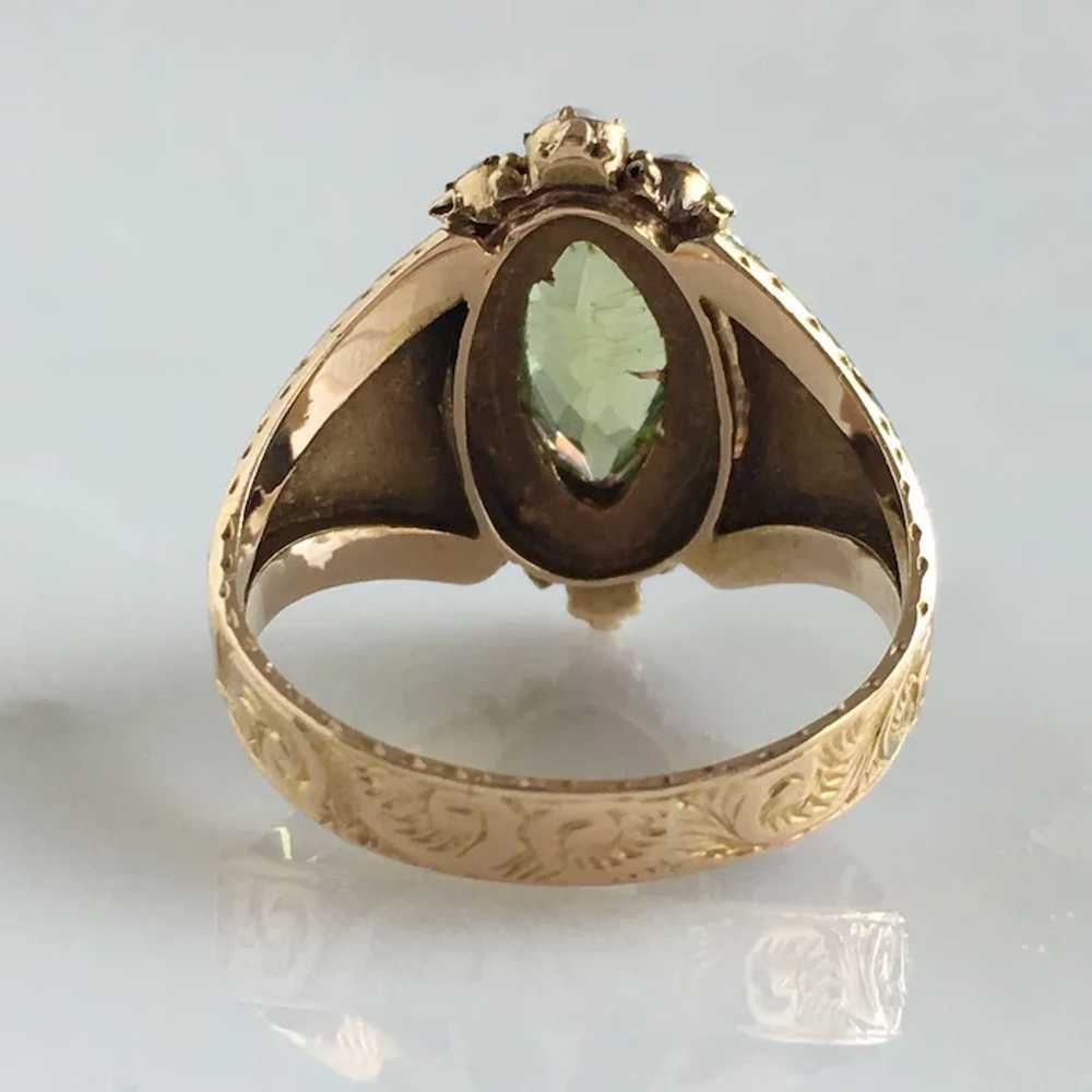 Victorian Peridot Seed Pearl Engraved 15K Gold Ri… - image 6