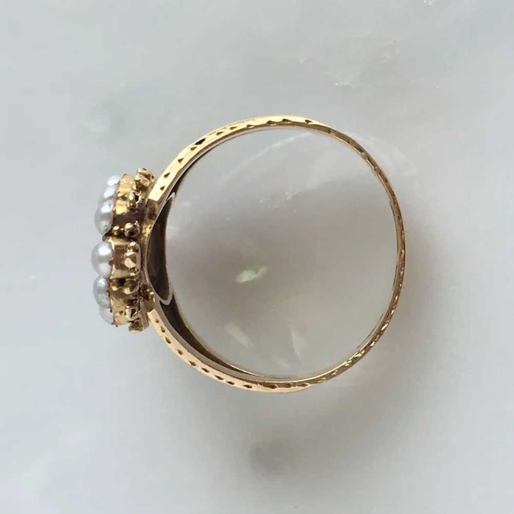 Victorian Peridot Seed Pearl Engraved 15K Gold Ri… - image 7