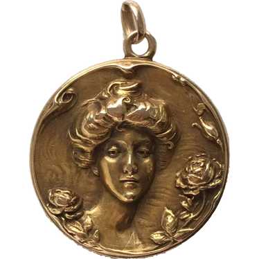 Art Nouveau 14K Gold Locket Pendant