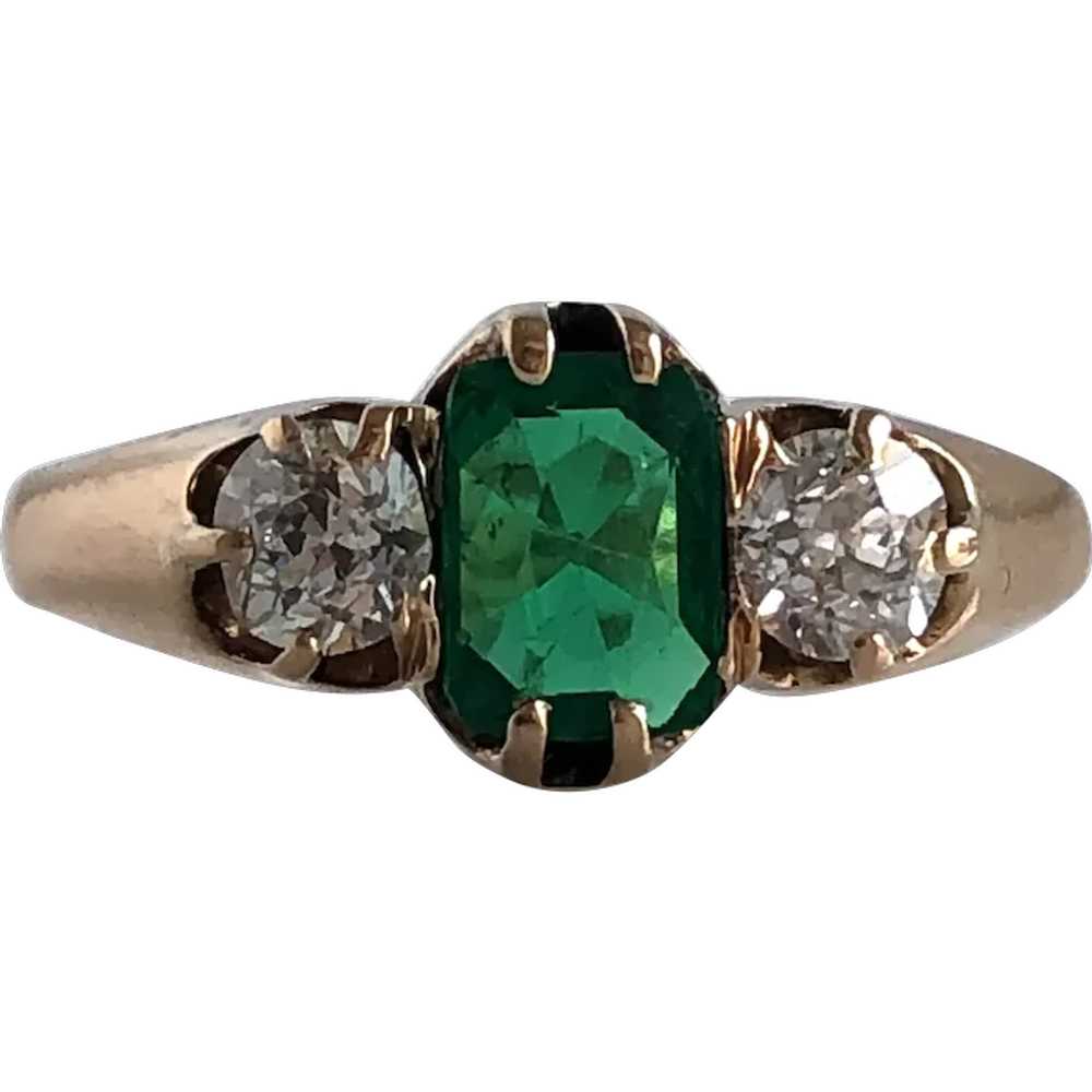 Vintage Emerald and Diamond 14K Ring - image 1