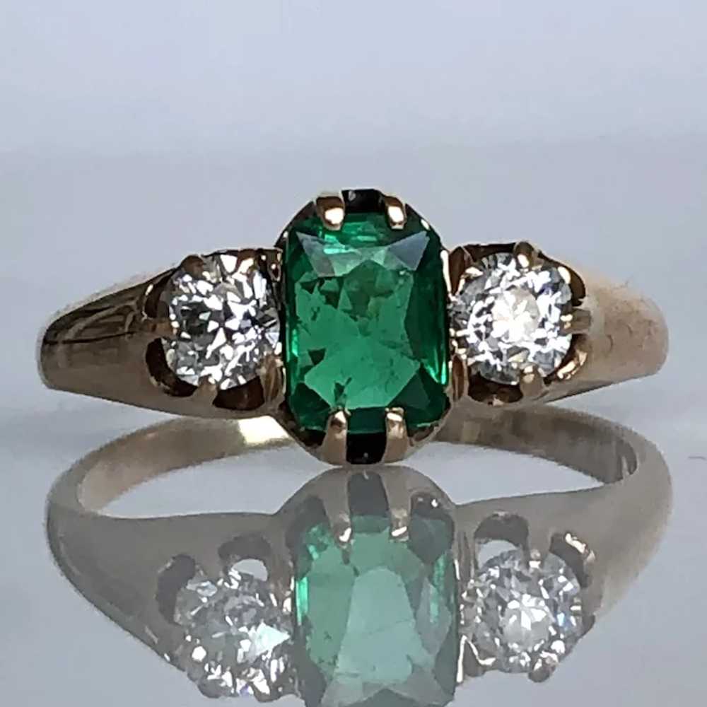 Vintage Emerald and Diamond 14K Ring - image 3