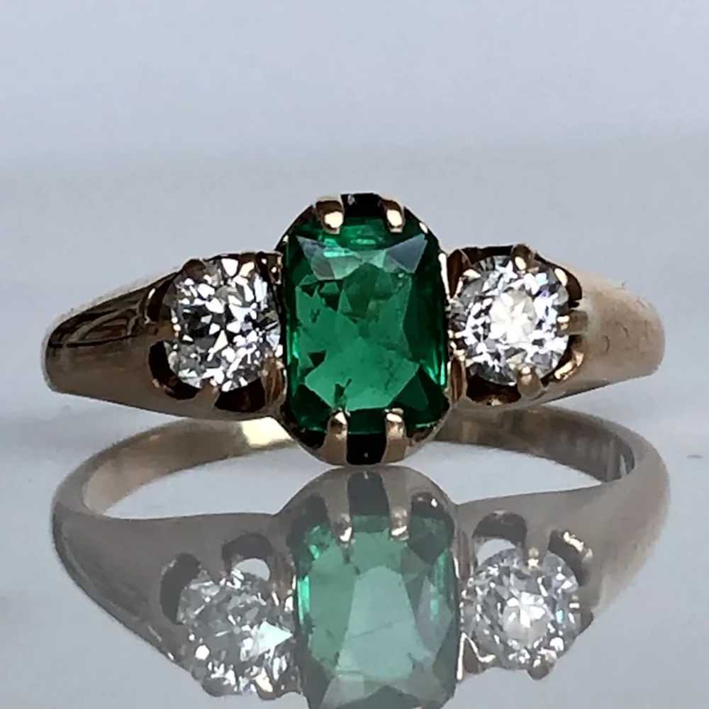 Vintage Emerald and Diamond 14K Ring - image 8