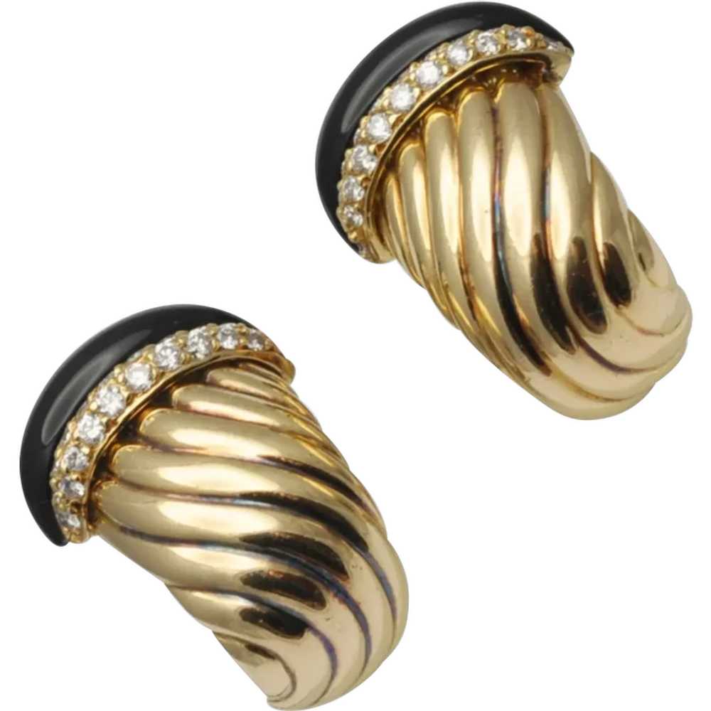 O J Perrin Onyx Diamond Gold Earrings - image 1