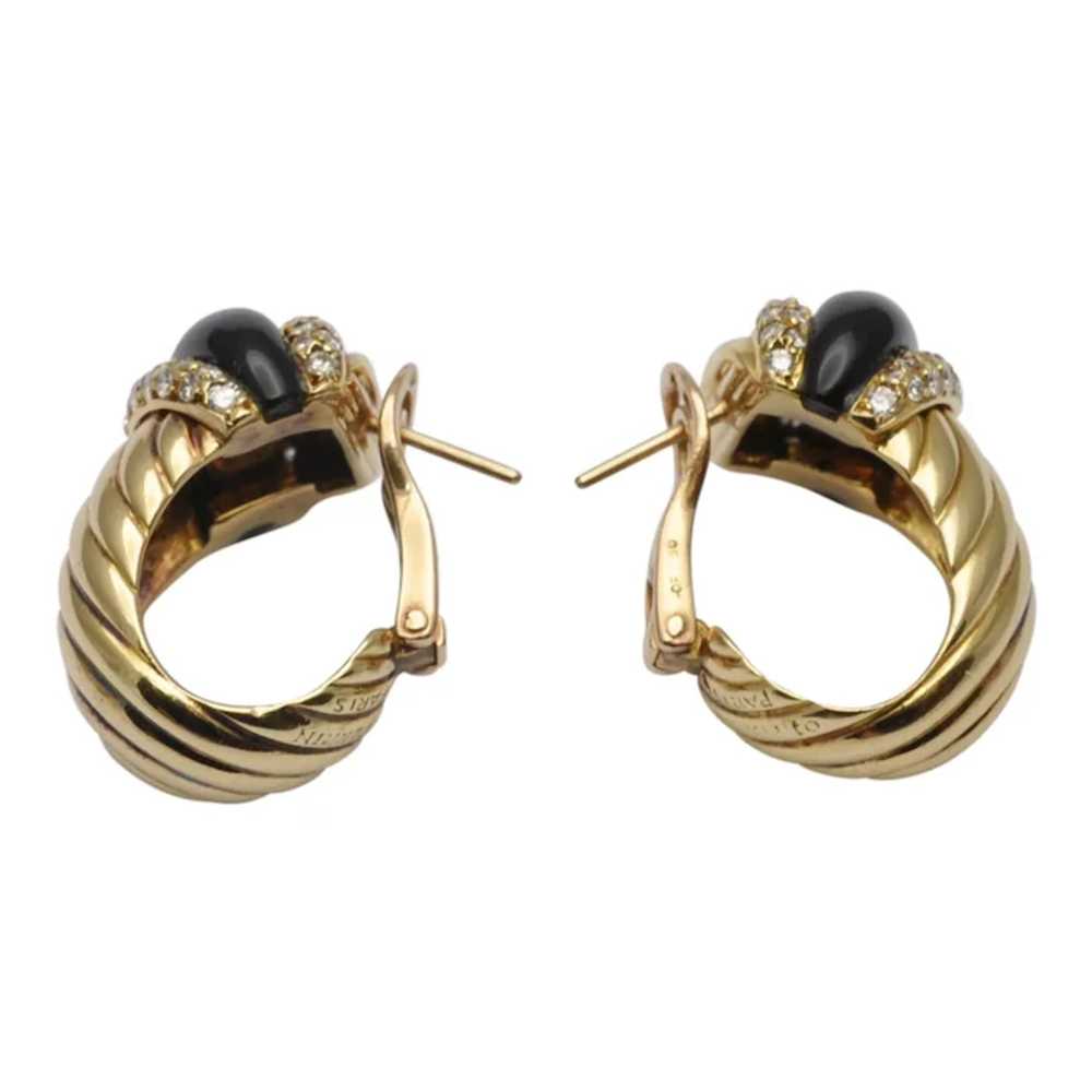 O J Perrin Onyx Diamond Gold Earrings - image 2