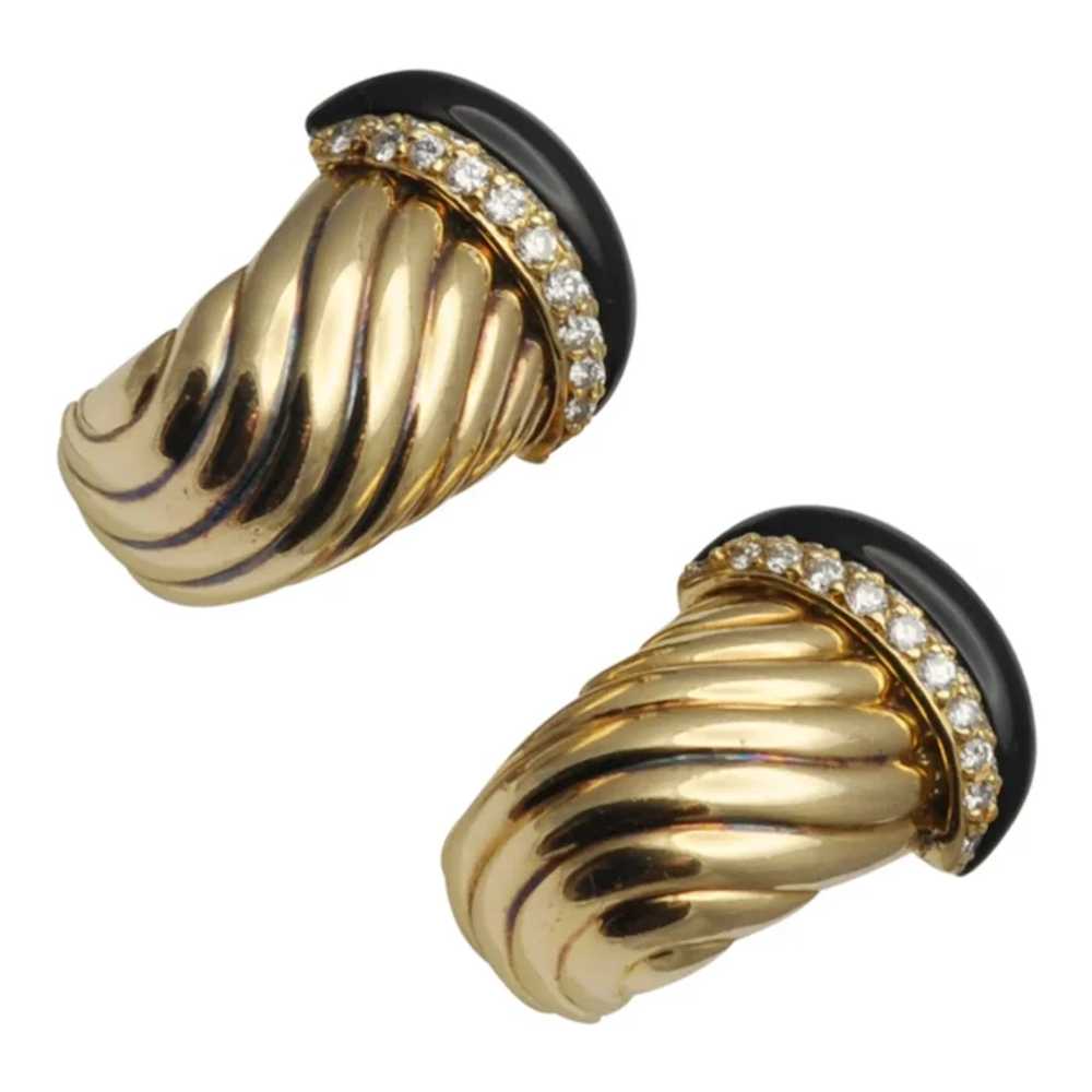 O J Perrin Onyx Diamond Gold Earrings - image 6