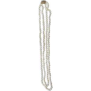 Double Strand Cultured Pearl Necklace with 14k Ye… - image 1