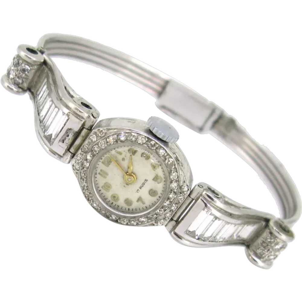 Art Deco Lady Diamond Manual Wind Wristwatch, 18k… - image 1