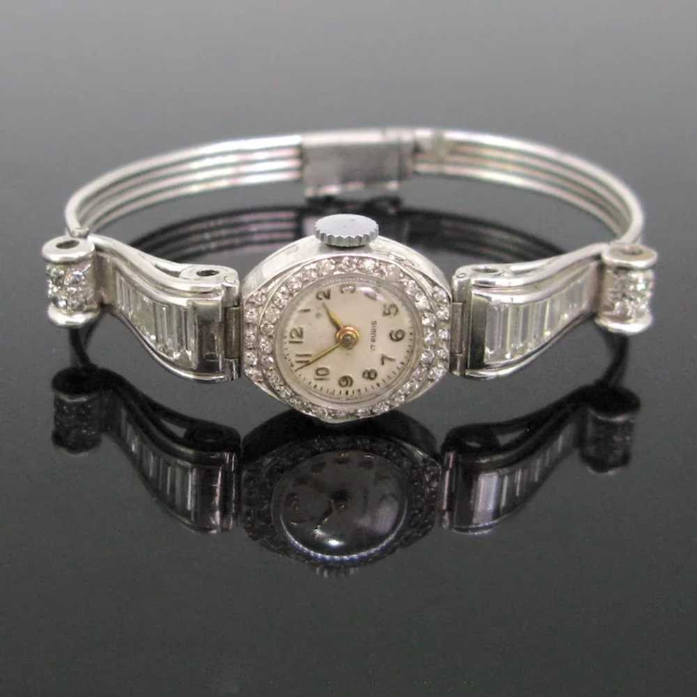 Art Deco Lady Diamond Manual Wind Wristwatch, 18k… - image 2