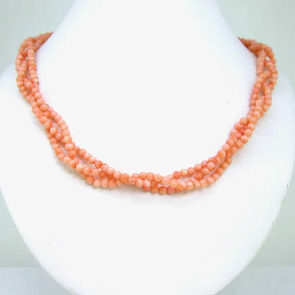 Vintage 3 Rows Angel Skin Corals Beads Necklace, … - image 3