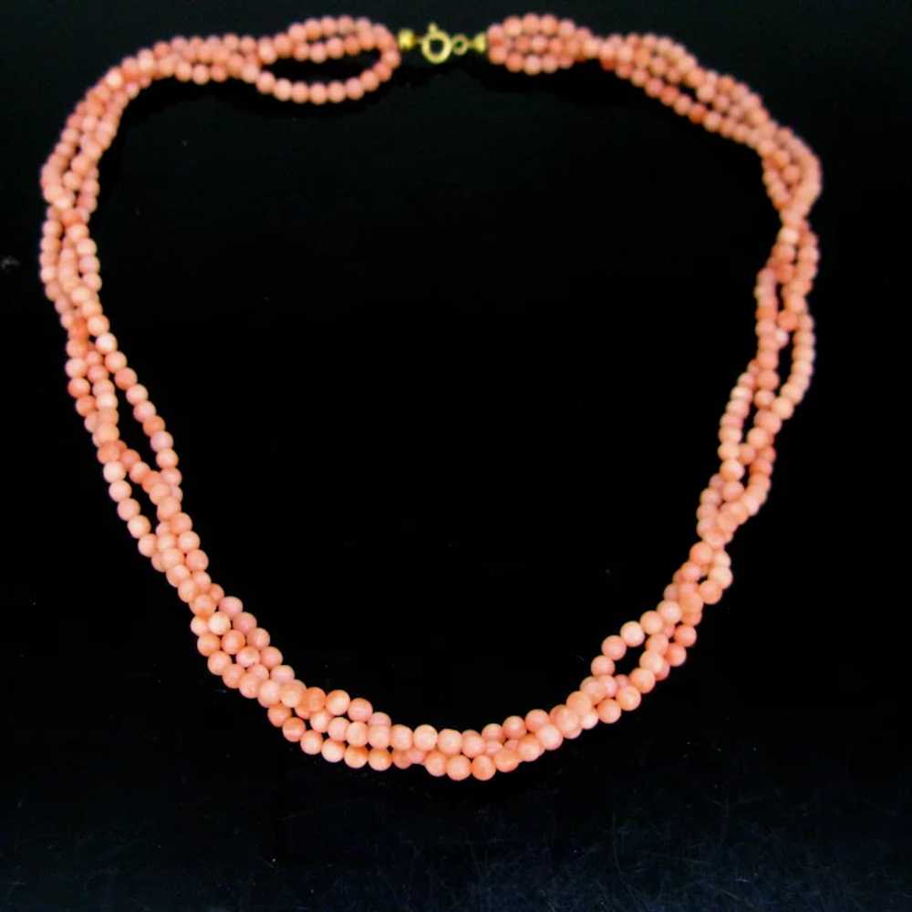 Vintage 3 Rows Angel Skin Corals Beads Necklace, … - image 5