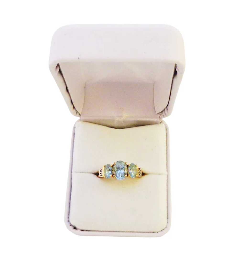 14K Aquamarine and Diamond Classic 3 Stone Ring S… - image 2